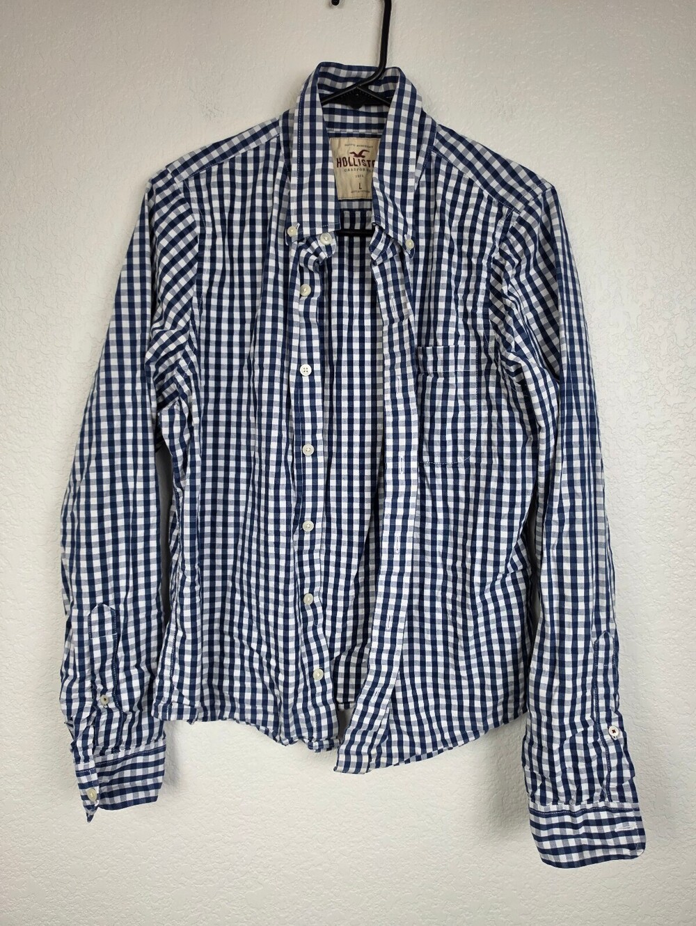 Hollister Classic Blue Gingham Button-Up Shirt Large Y2K